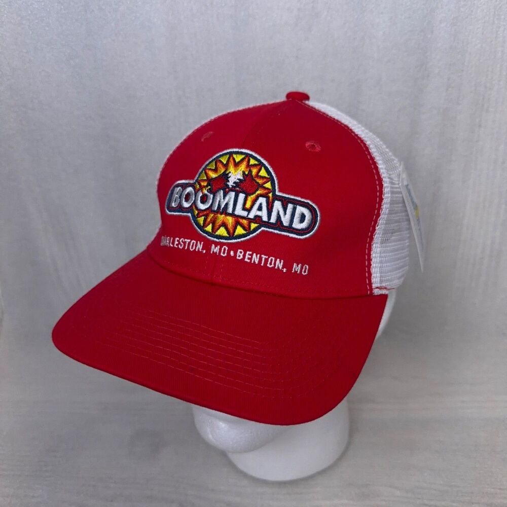 Boomland Fireworks Mesh Back Hat Adjustable Trucker Cap Red White NEW NWT